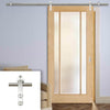 Saturn Tubular Stainless Steel Sliding Track & Lincoln 3 Pane Oak Door - Frosted Glass - Unfinished