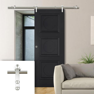 Image: Saturn Tubular Stainless Steel Sliding Track & Antwerp 3 Panel Black Primed Door