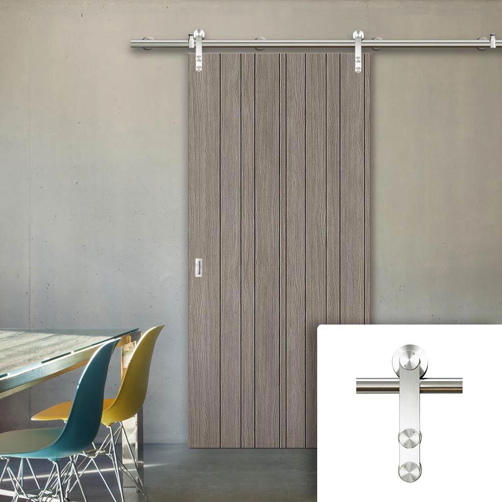 Saturn Tubular Stainless Steel Sliding Track & Laminate Montreal Light Grey Door - Prefinished