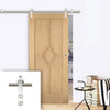 Saturn Tubular Stainless Steel Sliding Track & Reims Diamond 5 Panel Oak Door - Prefinished