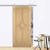 Saturn Tubular Stainless Steel Sliding Track & Reims Diamond 5 Panel Oak Door - Prefinished