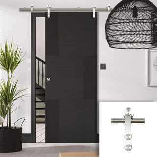 Image: Saturn Tubular Stainless Steel Sliding Track & Seis Charcoal Black Flush Door - Prefinished