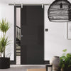 Saturn Tubular Stainless Steel Sliding Track & Seis Charcoal Black Flush Door - Prefinished