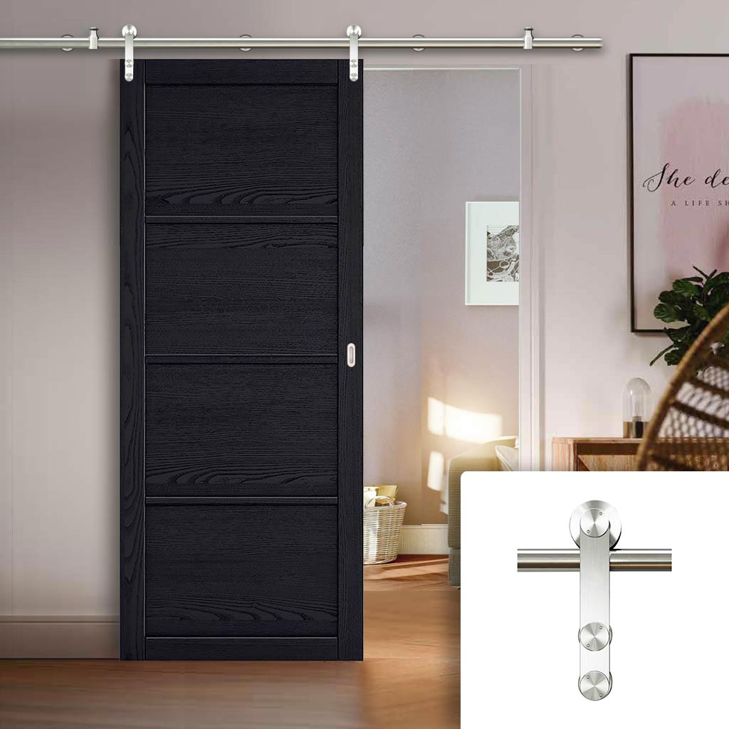 Saturn Tubular Stainless Steel Sliding Track & Soho 4 Panel Charcoal Door - Prefinished