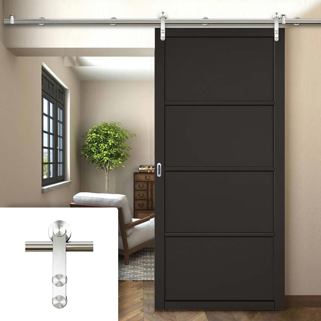 Saturn Tubular Stainless Steel Sliding Track & Soho 4 Panel Door - Black Painted - Prefinished