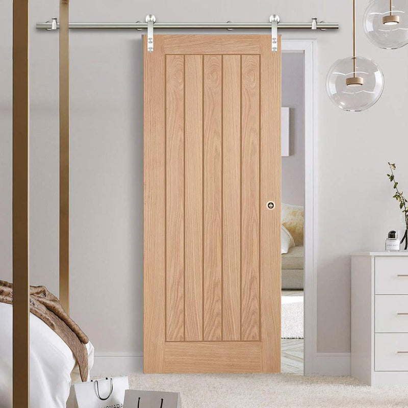 Saturn Tubular Stainless Steel Sliding Track & Belize Oak Door - Prefinished