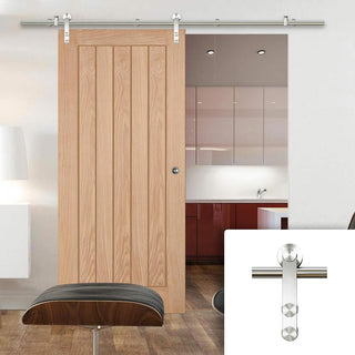 Image: Saturn Tubular Stainless Steel Sliding Track & Belize Oak Door - Unfinished