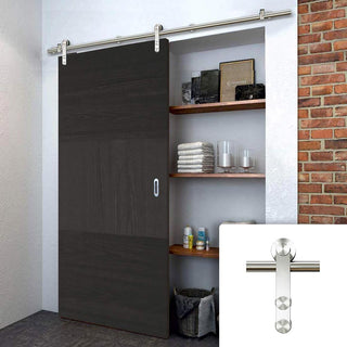 Image: Saturn Tubular Stainless Steel Sliding Track & Tres Charcoal Black Flush Door - Prefinished