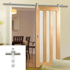 Saturn Tubular Stainless Steel Sliding Track & Utah 3 Pane Oak Door - Frosted Glass - Unfinished