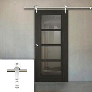 Image: Saturn Tubular Stainless Steel Sliding Track & Vancouver Smoked Oak Internal Doors - Clear Glass - Prefinished