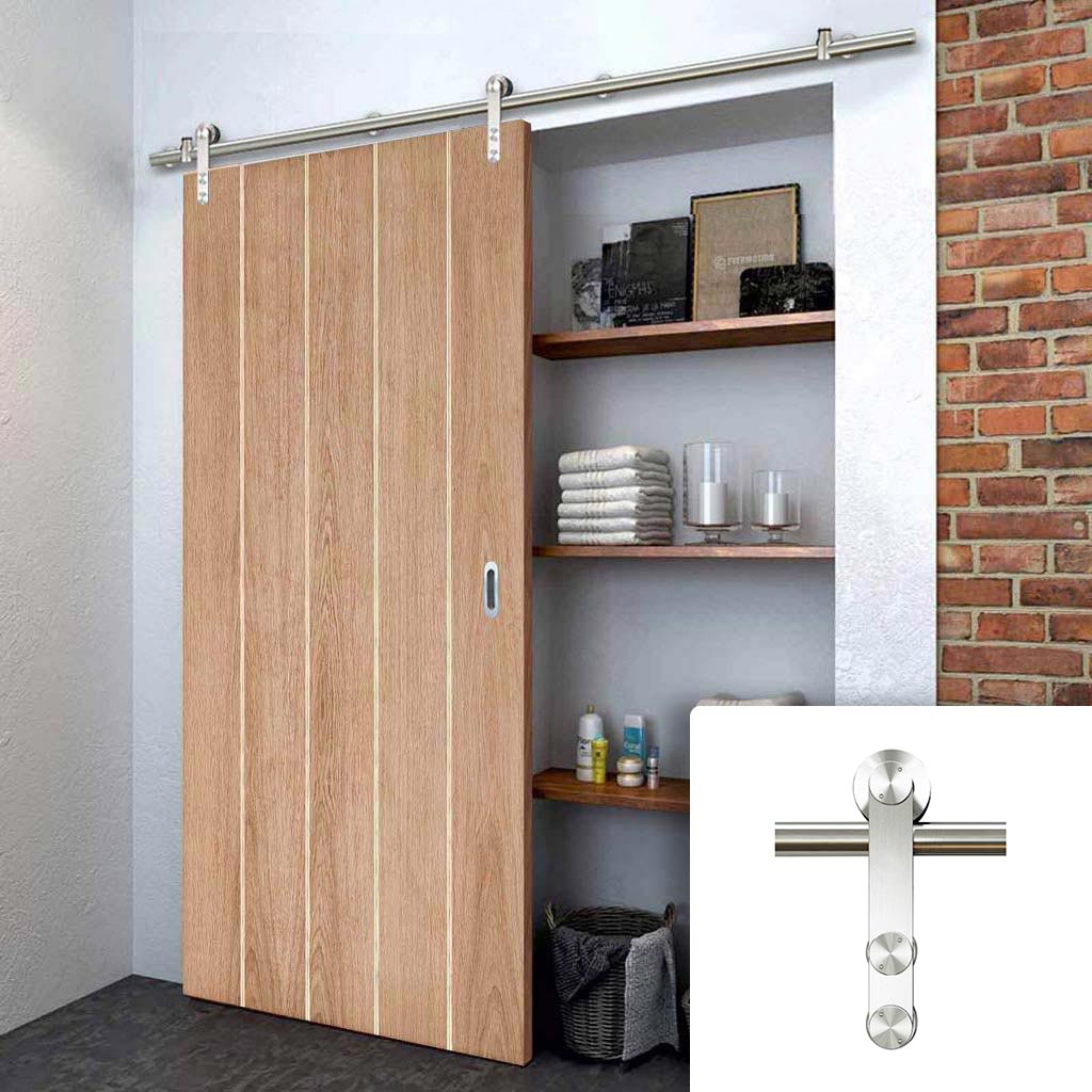 Saturn Tubular Stainless Steel Sliding Track & Wexford Oak Panel Door - Unfinished