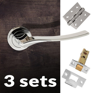 Image: Three Pack Olimpia Forme Designer Lever on Minimal Square Rose - Polished Chrome Handle