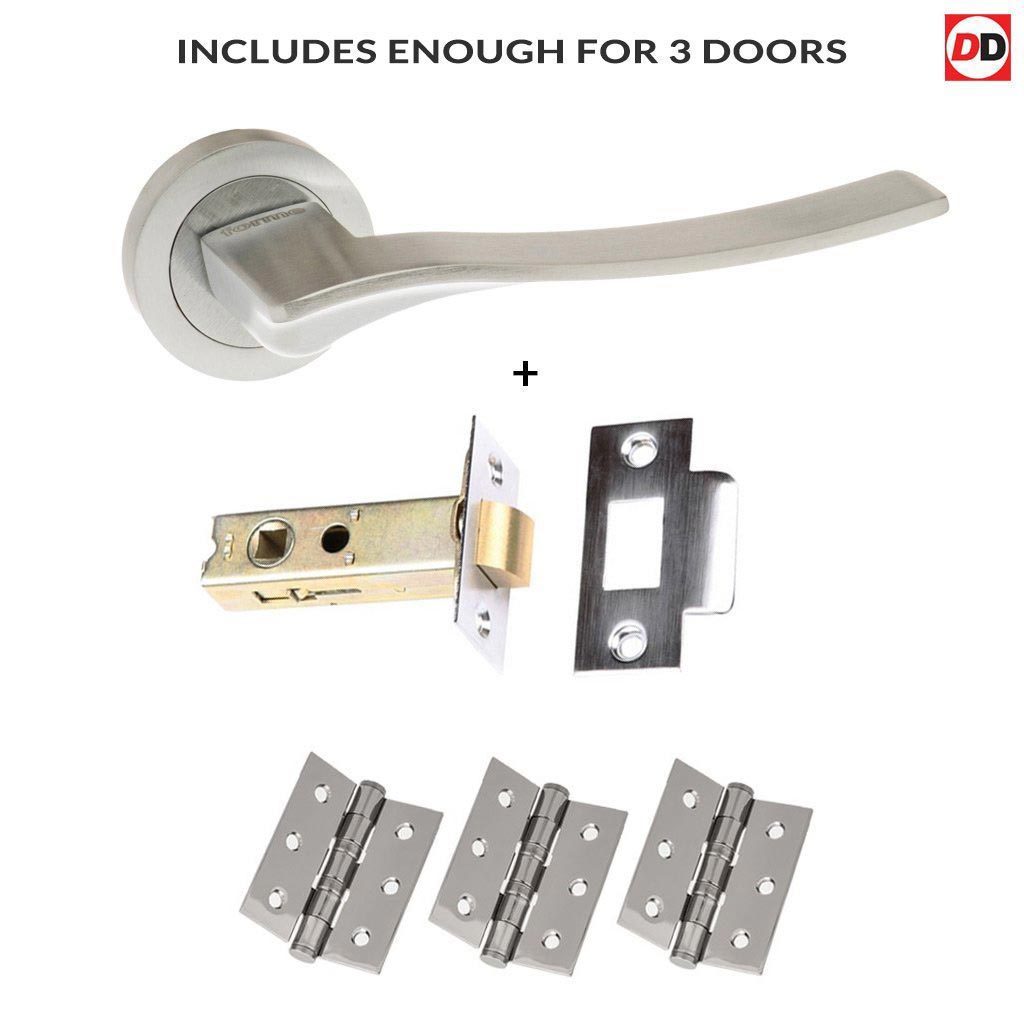 Three Pack Olimpia Forme Designer Lever on Minimal Square Rose - Satin Chrome Handle
