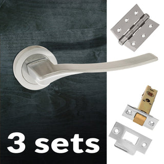 Image: Three Pack Olimpia Forme Designer Lever on Minimal Square Rose - Satin Chrome Handle