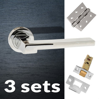 Image: Three Pack Ginevra Forme Designer Lever on Minimal Square Rose - Polished Chrome Handle