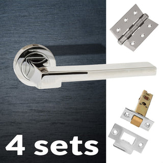 Image: Four Pack Ginevra Forme Designer Lever on Minimal Square Rose - Polished Chrome Handle