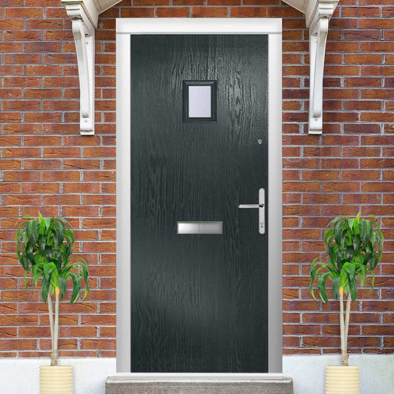 Composite Fire Front Door Set - Aruba 1 with Clear Glass - Shown in Anthracite Grey