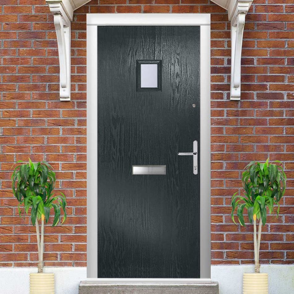 Composite Fire Front Door Set - Aruba 1 with Clear Glass - Shown in Anthracite Grey
