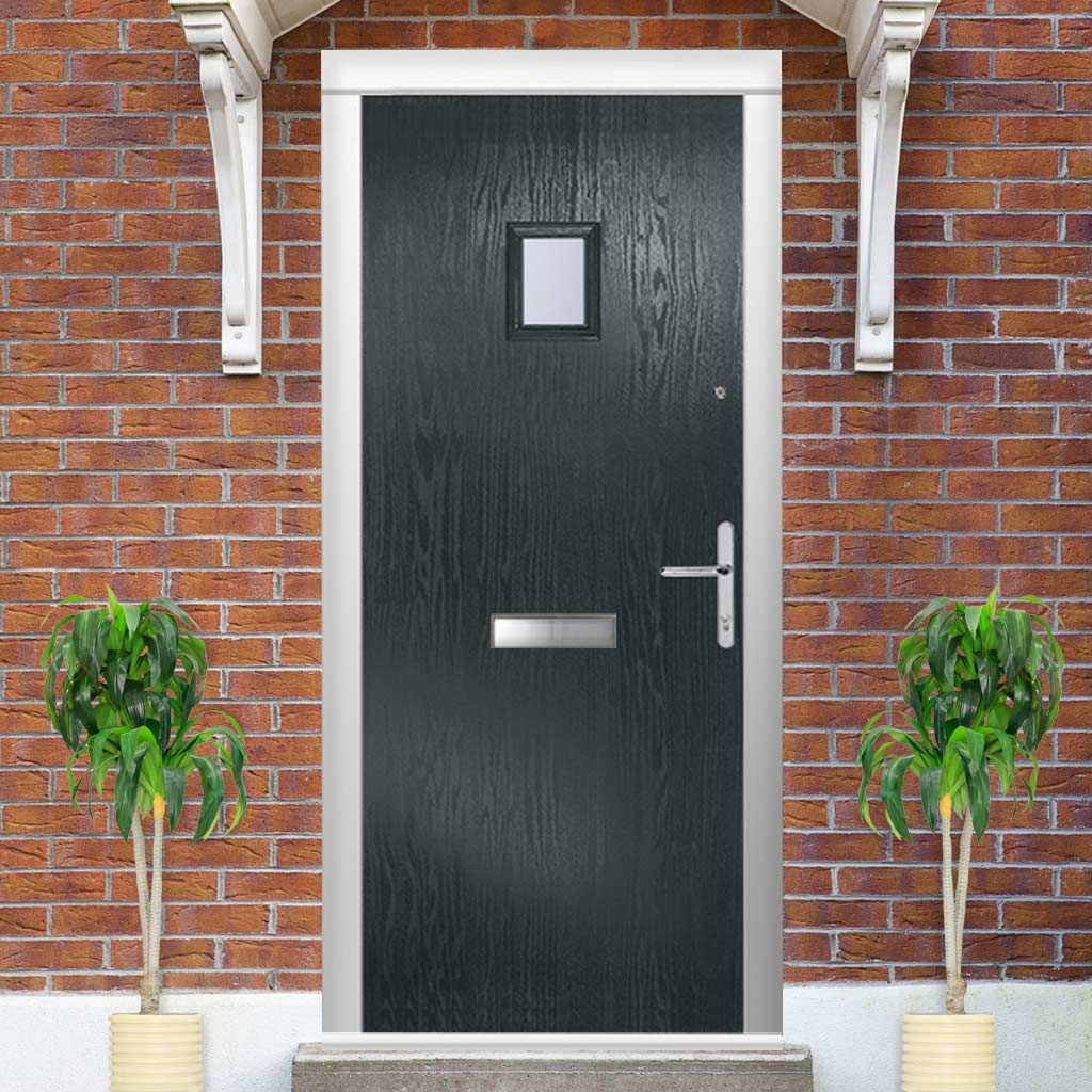 Composite Fire Front Door Set - Aruba 1 with Clear Glass - Shown in Anthracite Grey