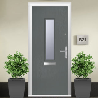 Image: Composite Fire Front Door Set - Tortola 1 with Clear Glass - Shown in Mouse Grey