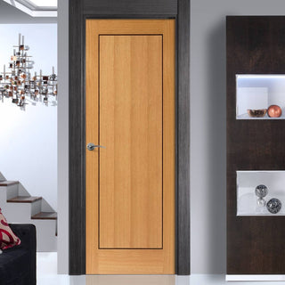 Image: J B Kind Oak Contemporary Clementine Fire Door - Walnut Inlay - 1/2 Hour Fire Rated - Prefinished