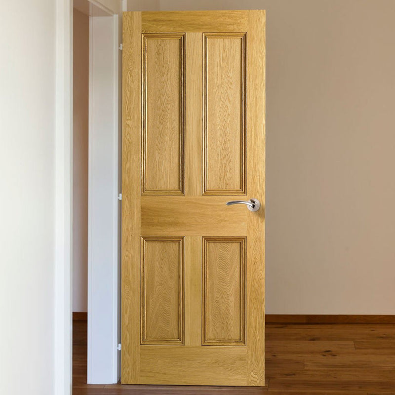 4 Panel Oak Fire Door - Raised Mouldings - 30 Minute Fire Rated
