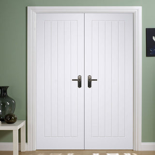 Image: LPD Joinery Mexicano Fire Door Pair - 1/2 Hour Fire Rated - White Primed