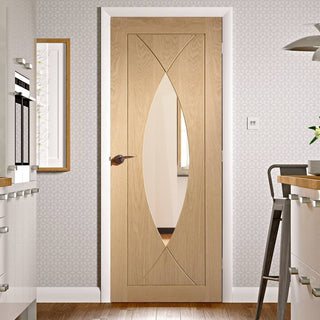 Image: Fire Rated Pesaro Oak Door - Clear Glass - 1/2 Hour Fire Rated