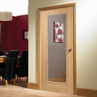 Image: Vancouver Oak 1 Pane Fire Door - Clear Glass - 1/2 Hour Fire Rated - Prefinished