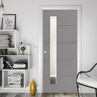 Bespoke Door - Flush Horizontal Grey Inlay - American Light Grey Ash Veneer - Clear Glass - 06 - Prefinished