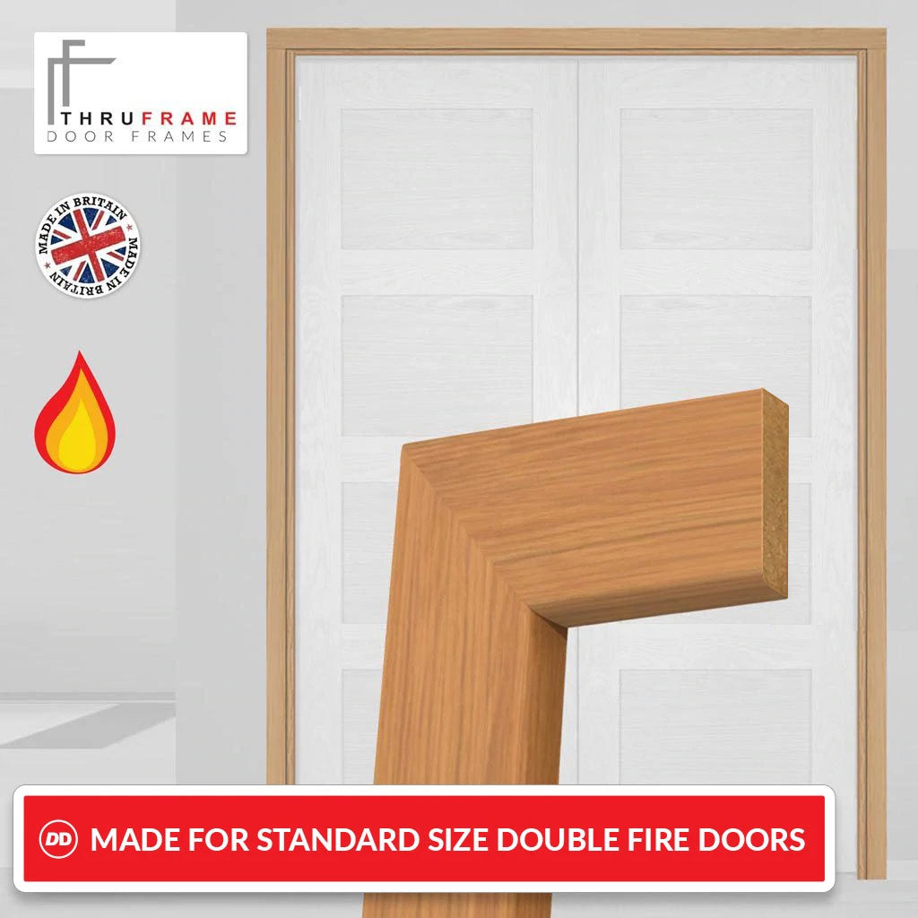 Made to Size Double Interior Unfinished Oak Veneered Frame and Simple Architrave Set - For 30 Minute Fire Doors