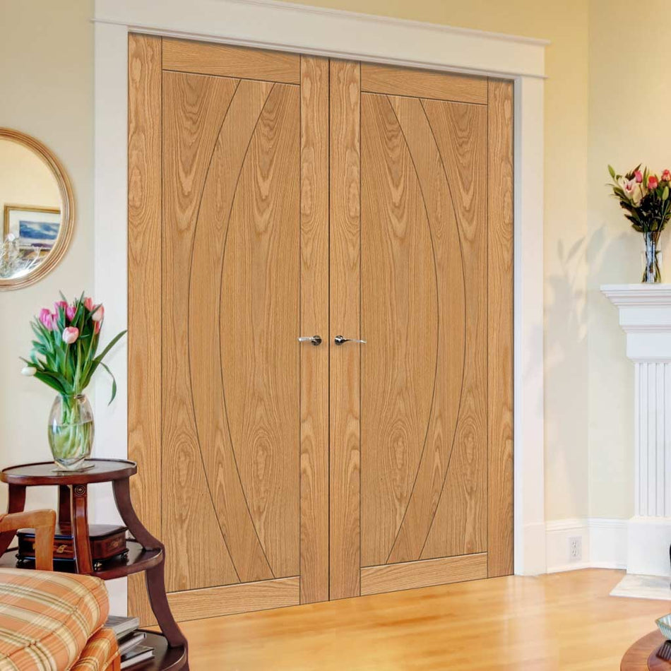 Ravello Oak Flush Fire Internal Door Pair - 1/2 Hour Fire Rated - Prefinished