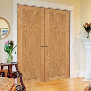 Image: Ravello Oak Flush Fire Internal Door Pair - 1/2 Hour Fire Rated - Prefinished