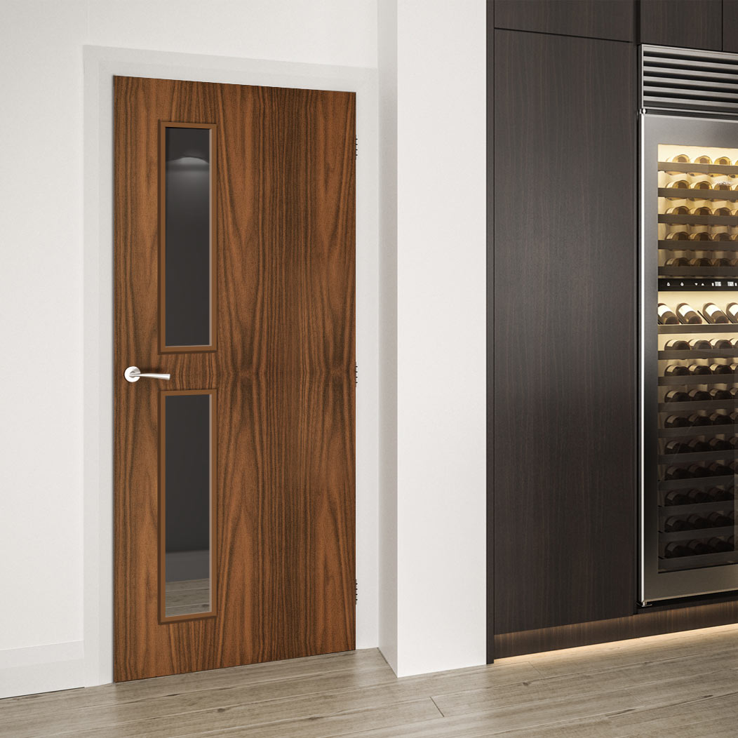 Bespoke Fire Door - Flush American Black Walnut Veneer - 30 Minute Fire Rated - Clear Glass - 07 - Prefinished