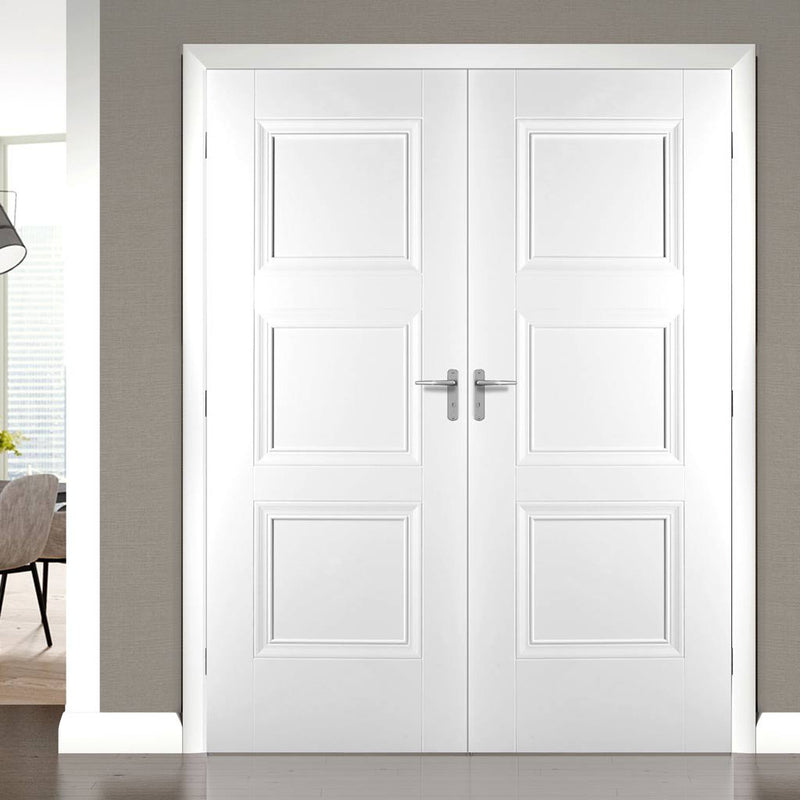 Amsterdam 3 Panel Door Pair - White Primed