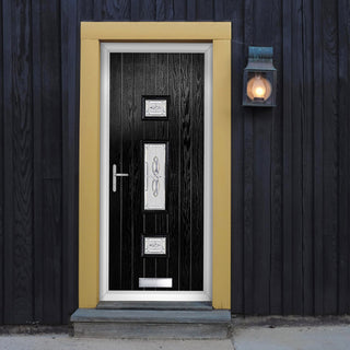 Image: Cottage Style Firenza 3 Composite Front Door Set with Hnd Elderton Glass - Shown in Black
