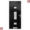 Cottage Style Firenza 3 Composite Front Door Set with Hnd Elderton Glass - Shown in Black