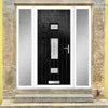 Cottage Style Firenza 3 Composite Front Door Set with Double Side Screen - Hnd Elderton Glass - Shown in Black