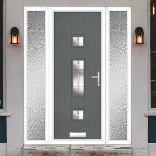 Image: Cottage Style Firenza 3 Composite Front Door Set with Double Side Screen - Hnd Barite Glass - Shown in Mouse Grey