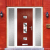 Cottage Style Firenza 3 Composite Front Door Set with Double Side Screen - Hnd Diamond Grey Glass - Shown in Red