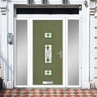 Image: Cottage Style Firenza 3 Composite Front Door Set with Double Side Screen - Hnd Laptev Green Glass - Shown in Reed Green