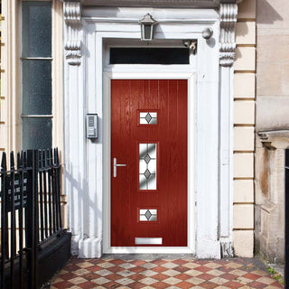 Image: Cottage Style Firenza 3 Composite Front Door Set with Hnd Diamond Grey Glass - Shown in Red