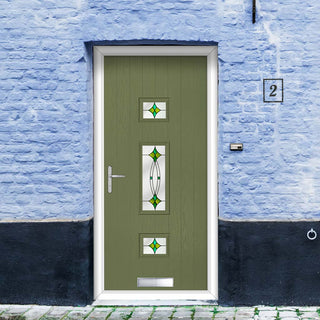 Image: Cottage Style Firenza 3 Composite Front Door Set with Hnd Laptev Green Glass - Shown in Reed Green