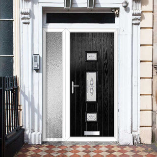 Image: Cottage Style Firenza 3 Composite Front Door Set with Single Side Screen - Hnd Elderton Glass - Shown in Black