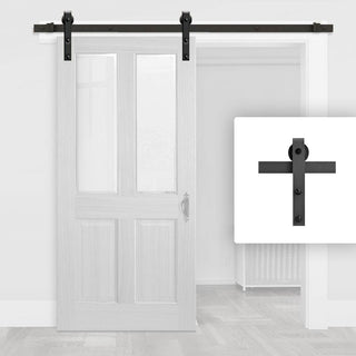 Image: Black Single Sliding Track for Wooden Doors - Barn Style - Straight Hanger
