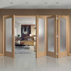 Four Folding Doors & Frame Kit - Pattern 10 Shaker Oak 3+1 - Obscure Glass - Unfinished