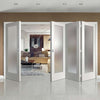 Four Folding Doors & Frame Kit - Pattern 10 Full Pane 3+1 - Obscure Glass - White Primed