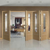 Four Folding Doors & Frame Kit - Portici Oak Flush 3+1 - Aluminium Inlay & Clear Glass - Prefinished