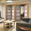 Four Folding Doors & Frame Kit - Shaker Oak 4 Pane 3+1 - Obscure Glass - Unfinished
