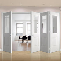 Four Folding Doors & Frame Kit - Arnhem 1 Pane 1 Panel 3+1 - Clear Glass - White Primed